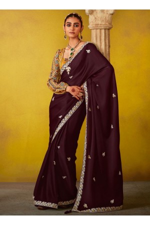 Wine glass tissue sequins embroidered wedding saree with blouse 2160